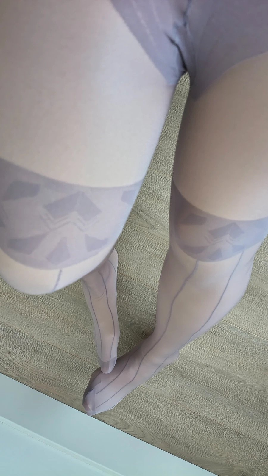 Faux Thigh-High Lilac Tights with Back Seam photo 7