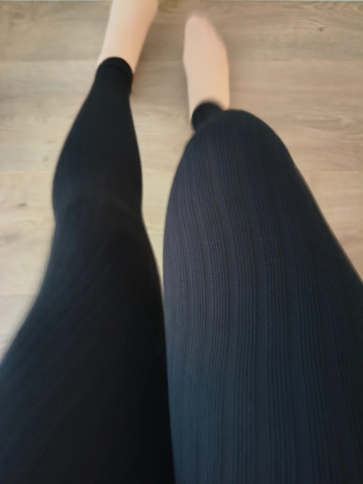 Black Vertical-Rib Footless Tights