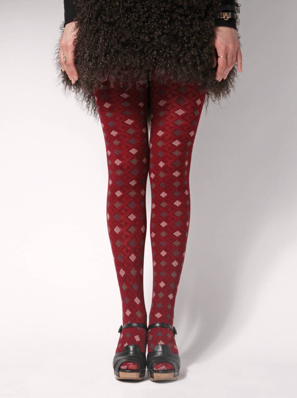 Wafflecone Dark Red Wool Tights by Ayame