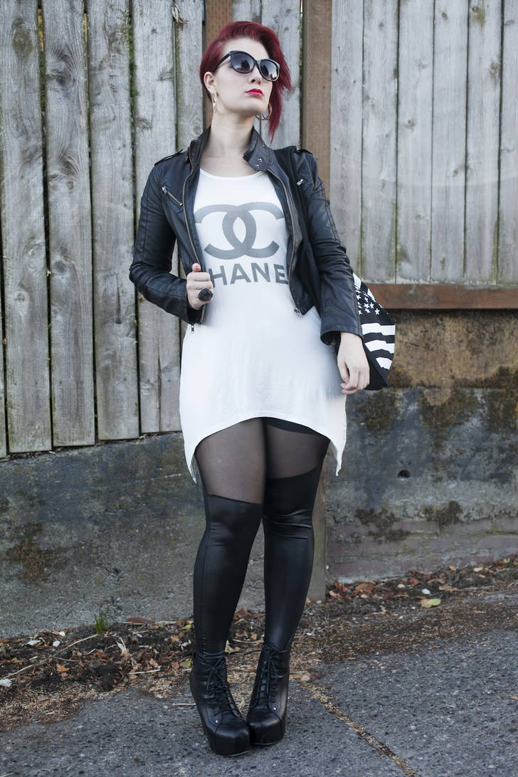 Black Leather Leggings with Sheer Panels by Molly McIsaac