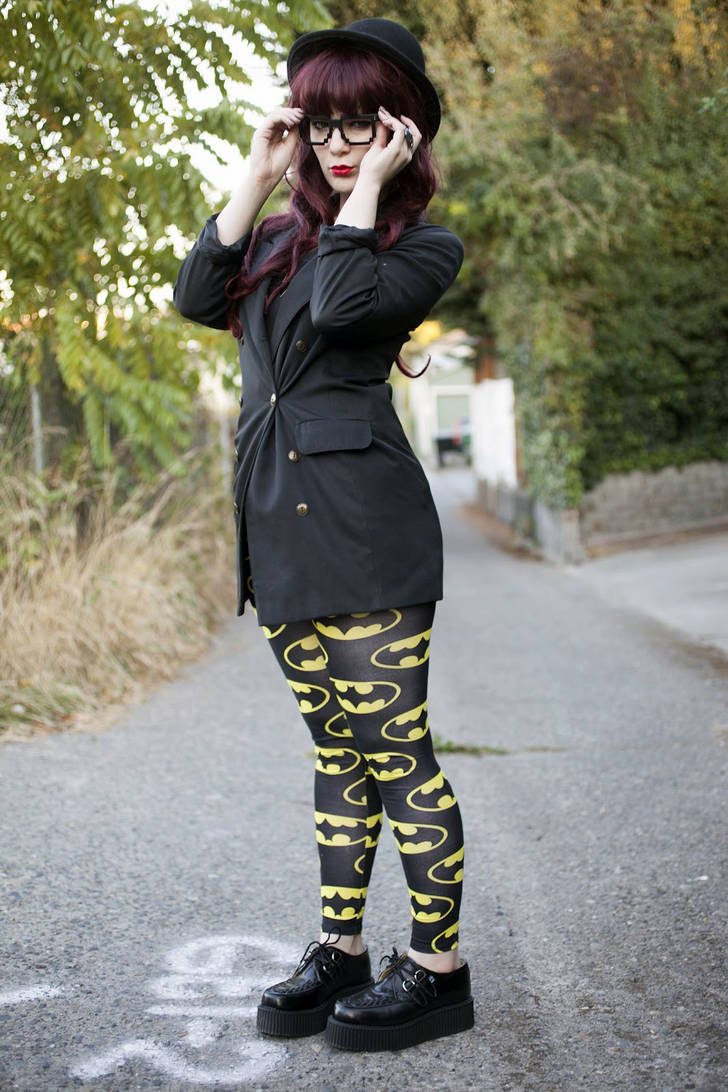 Black Leggings with Batman Logo Print by Molly McIsaac