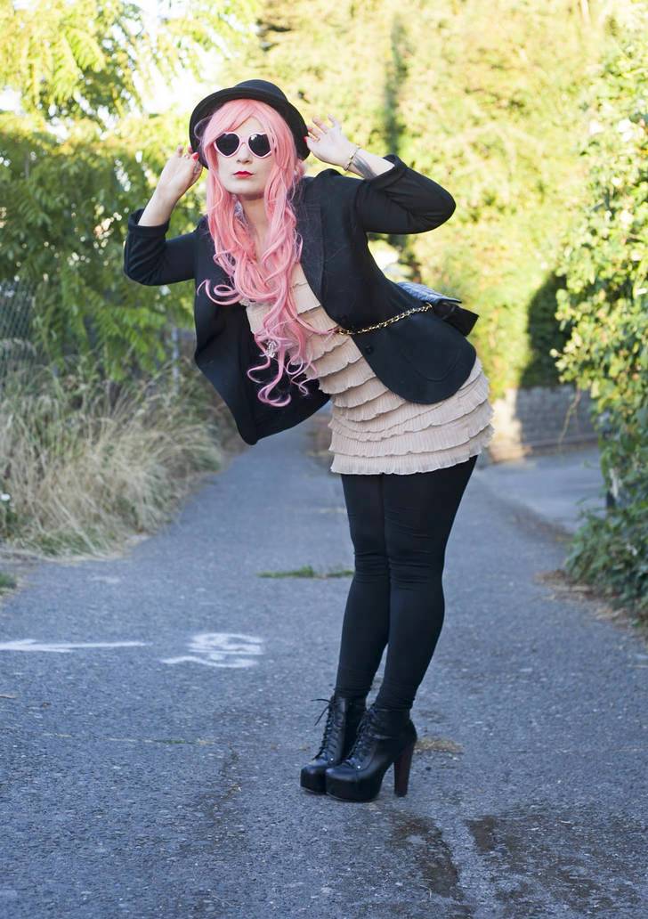 Black leggings and beige dress by Molly McIsaac