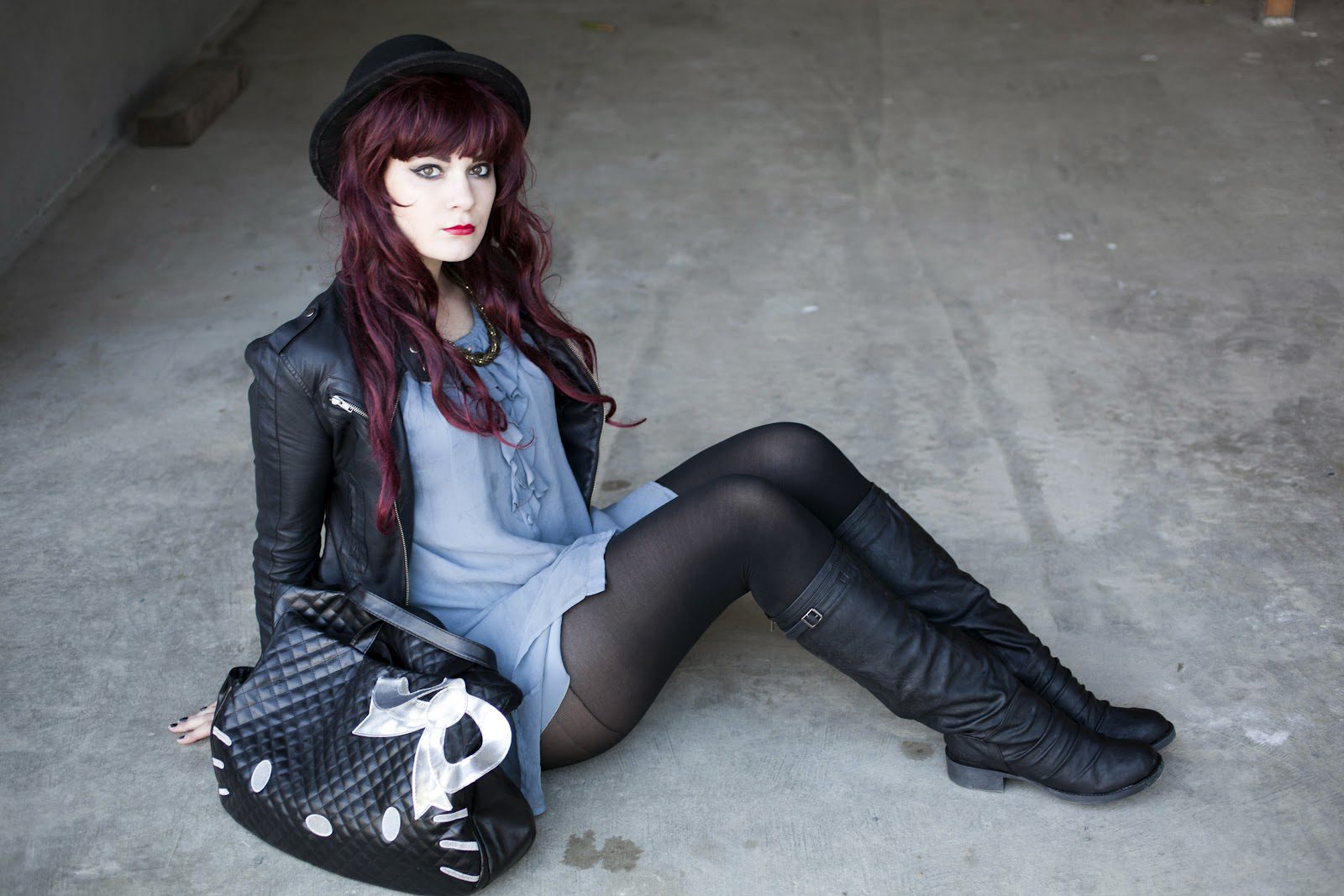 Black Pantyhose, Blue Dress and Hat by Molly McIsaac