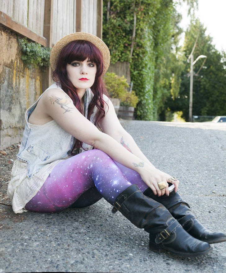 Galaxy leggings with denim vest by Molly McIsaac