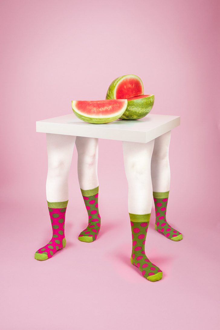 Odd Pears - White Tights + Pink & Green Socks