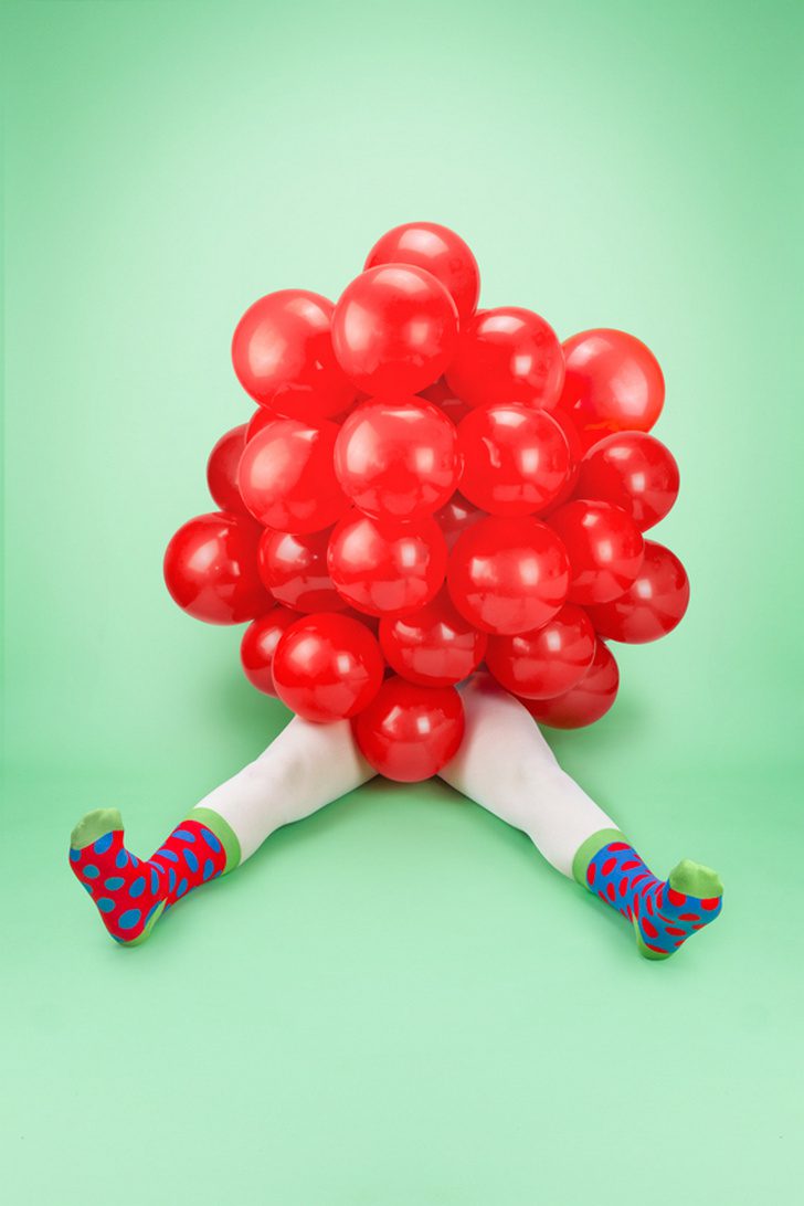 Odd Pears Campaign - White Tights + Red & Blue Socks