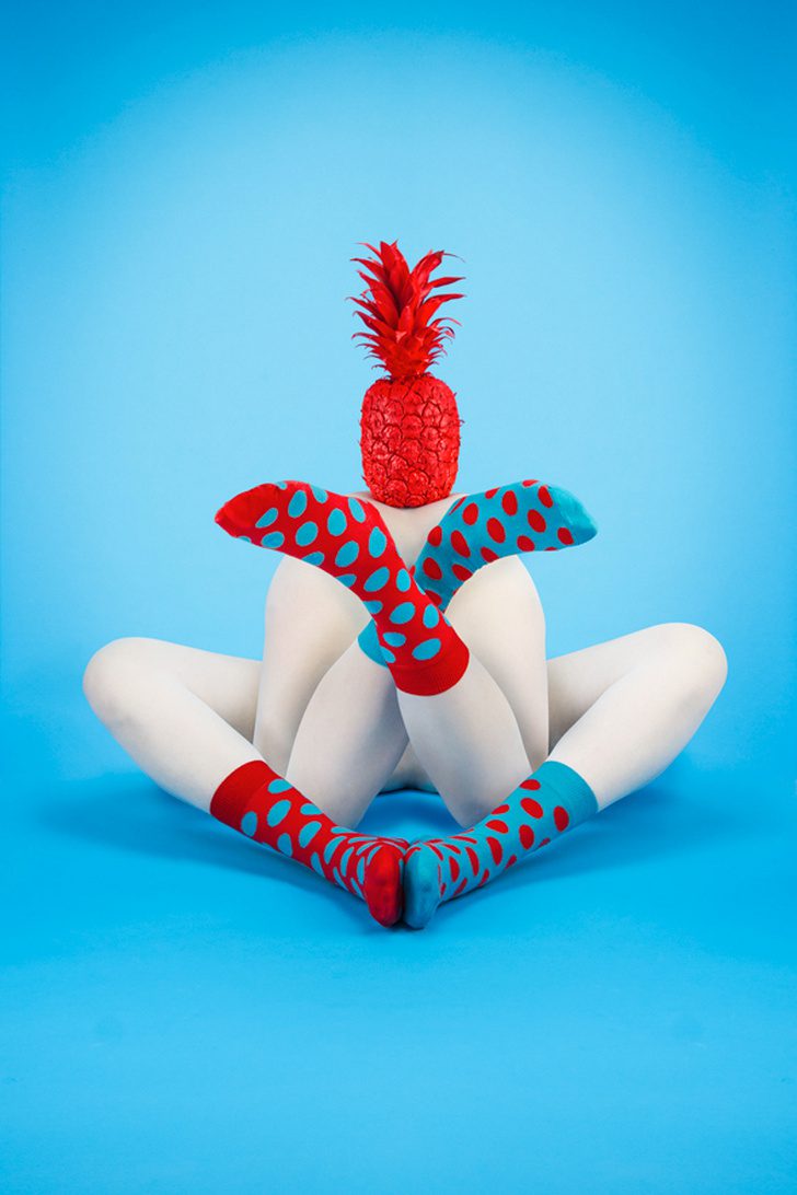 Odd Pears Campaign - White Tights + Red & Blue Socks