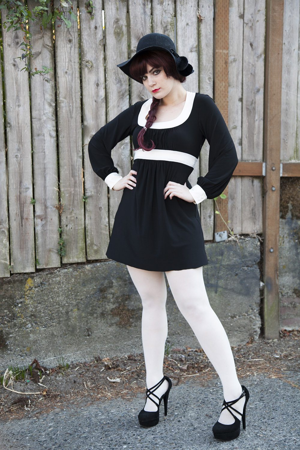 White opaque tights with cute black dress by Molly McIsaac