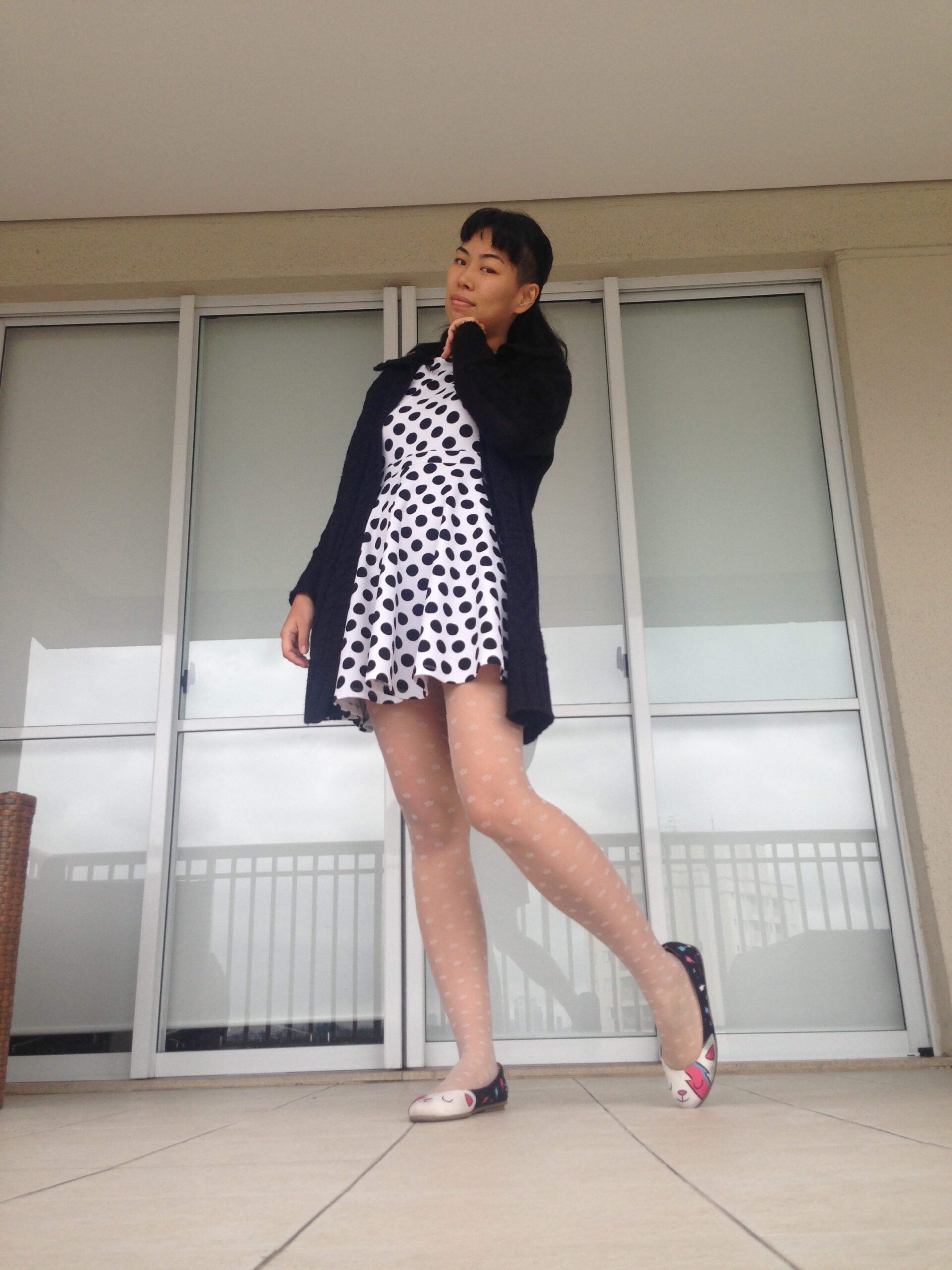 White Polka Dot Pantyhose being worn by Isis Tomie